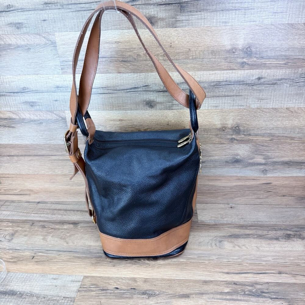 Valentina Black/Brown Italian Leather Large Convertible Sling Backpack